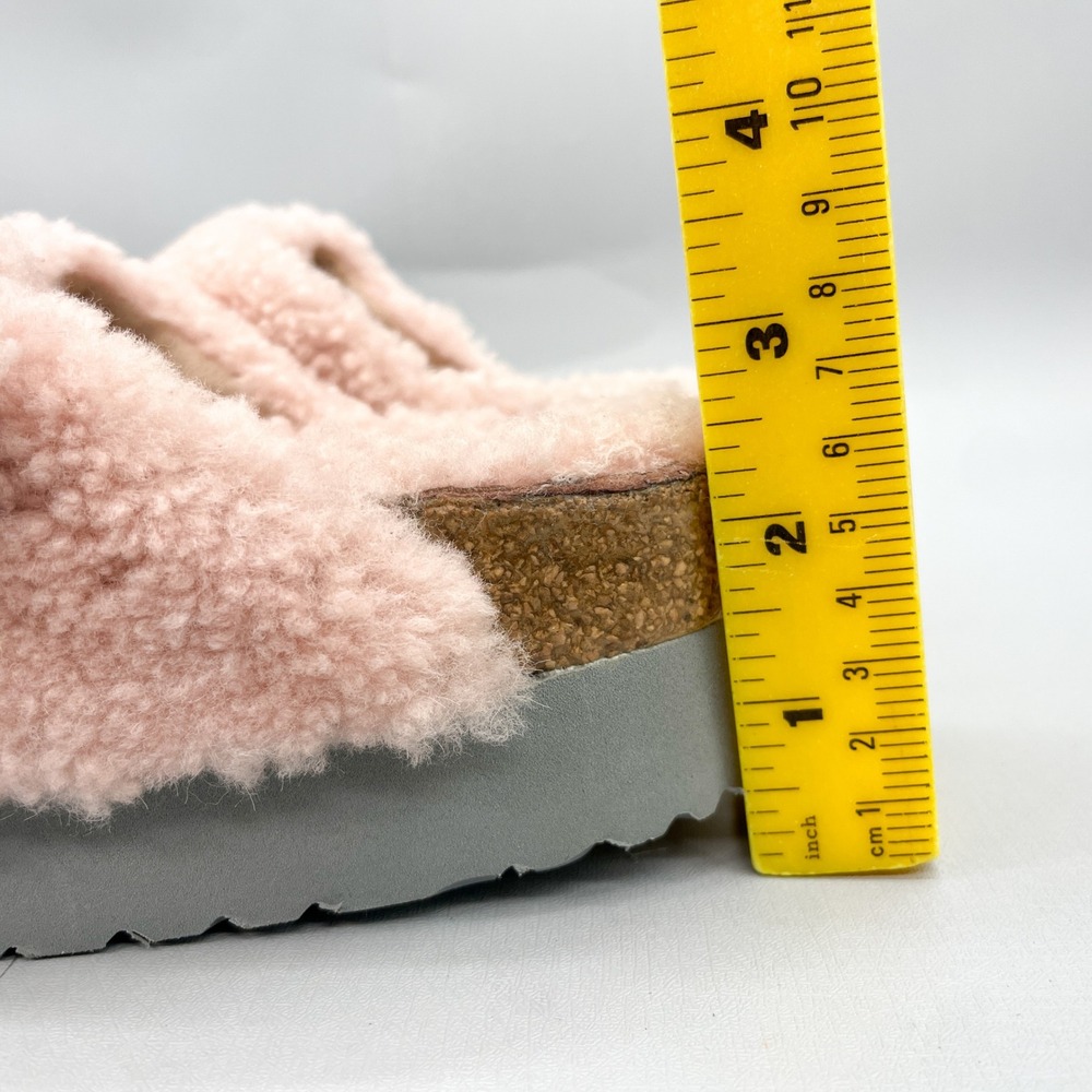 Birkenstock Papillio Womens 7‎ Arizona Sandals Shoes Pink Fuzzy Platform Slide - Picture 5 of 12